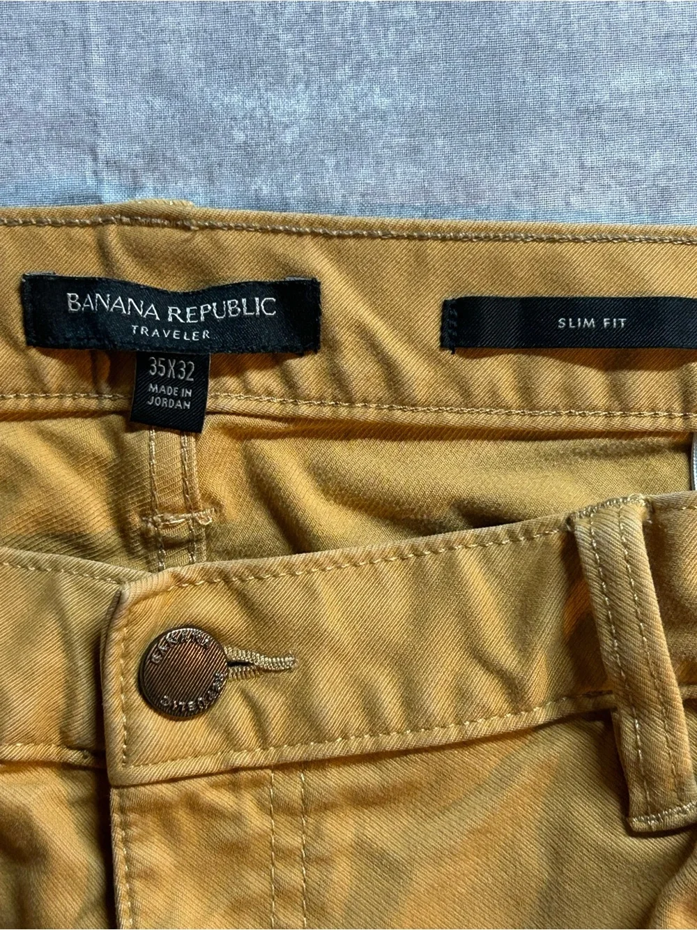 Banana Republic Men’s Travelers Pants Mustard Yellow Travel Business  35x32